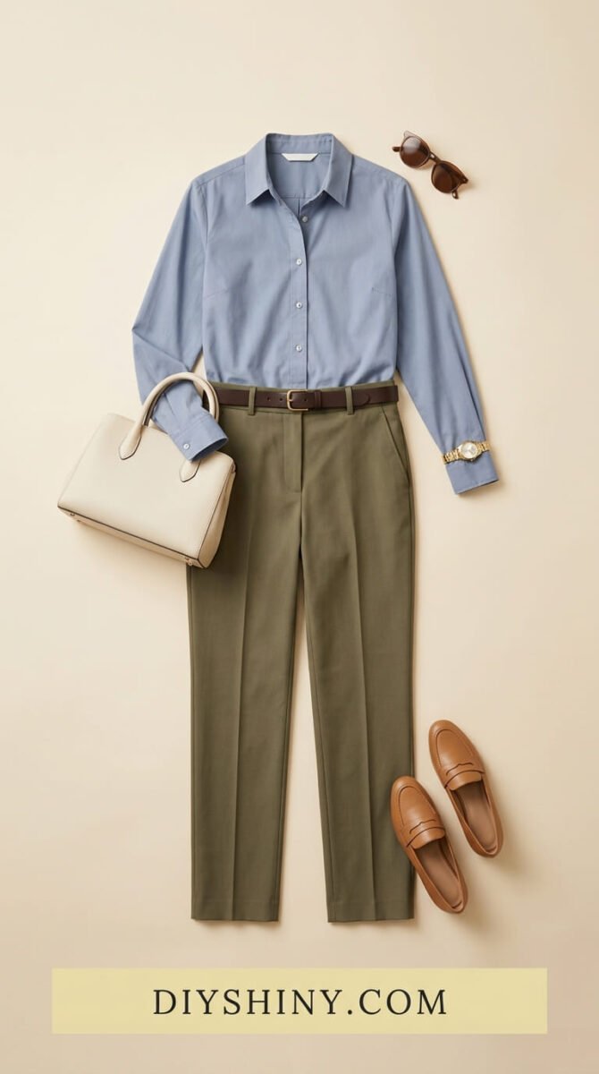 Brown sweater with white jeans brown belt woven brown handbag and brown loafers
